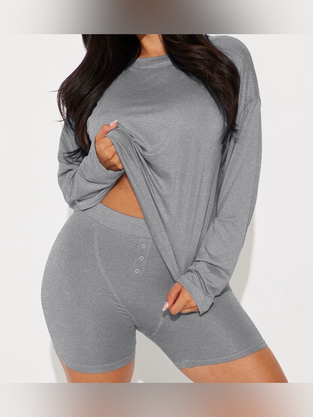 Grey Boxer Short & Long Sleeve PJ Set Size S